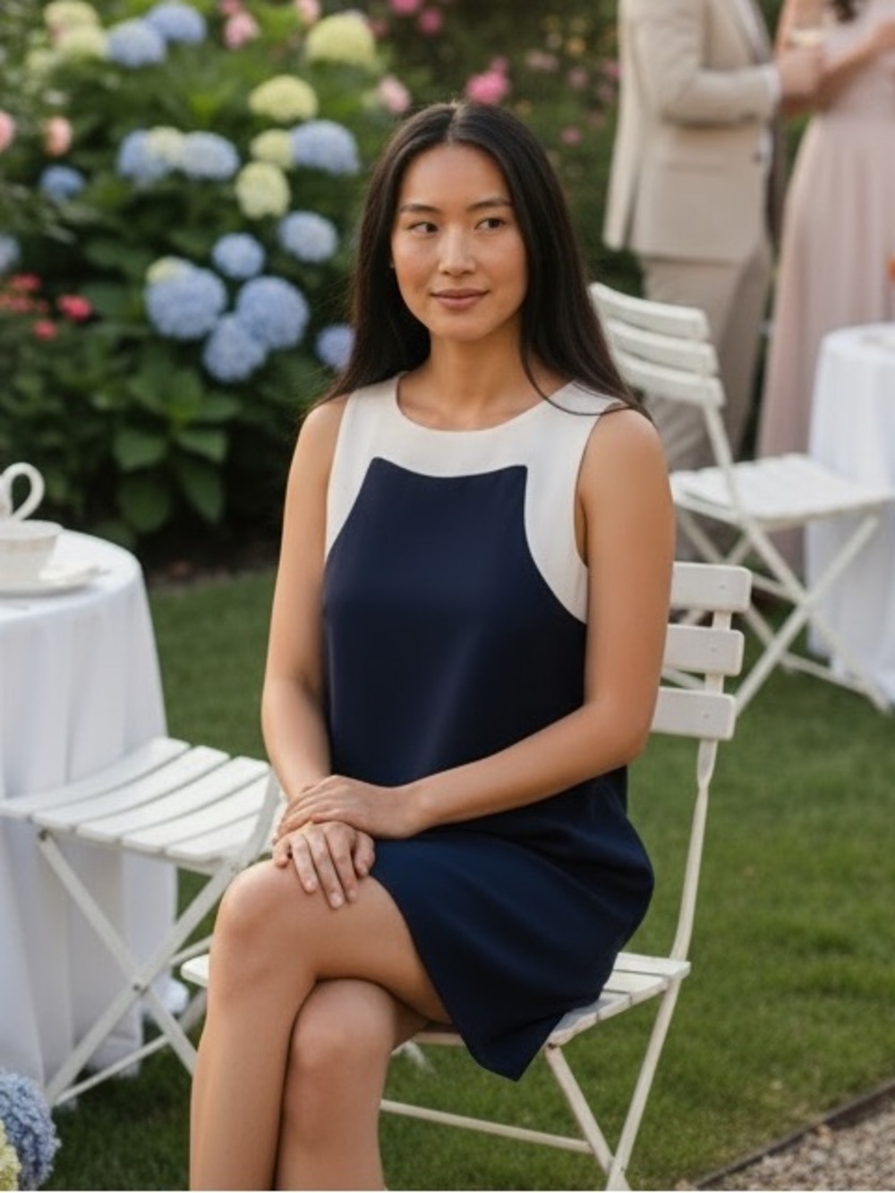 Izod Navy and White Sleeveless Shift Dress